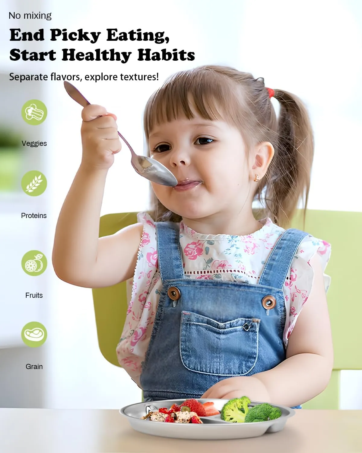 Stainless Steel Kids Plates 4 Packs, 8" Divided Toddlers Portion Control Plate, Non Toxic & BPA Free |Unbreakable |Dishwasher Safe Baby Snack Dish for Daycare, Restaurant Outings & Travel
