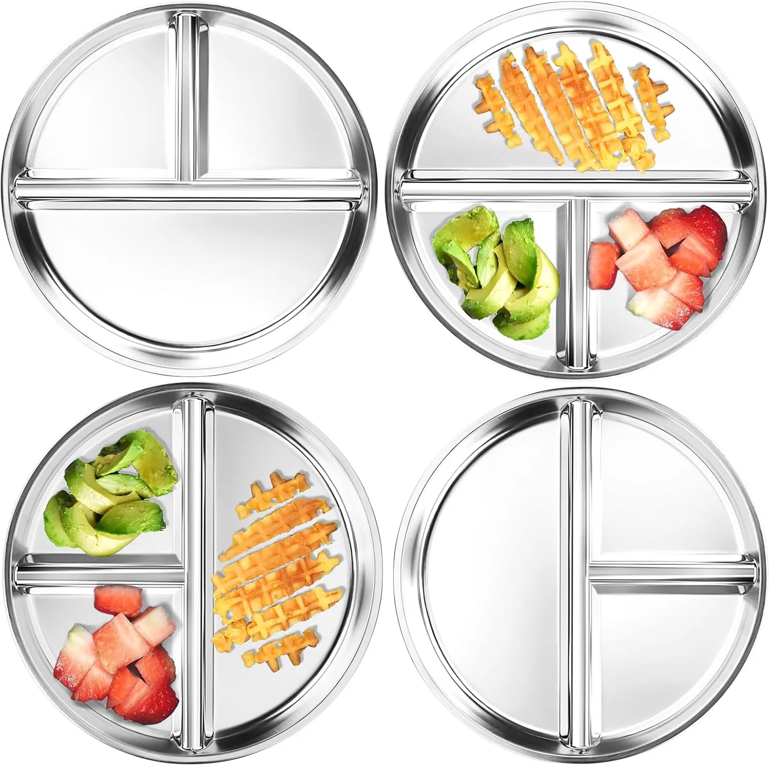 Stainless Steel Kids Plates 4 Packs, 8" Divided Toddlers Portion Control Plate, Non Toxic & BPA Free |Unbreakable |Dishwasher Safe Baby Snack Dish for Daycare, Restaurant Outings & Travel