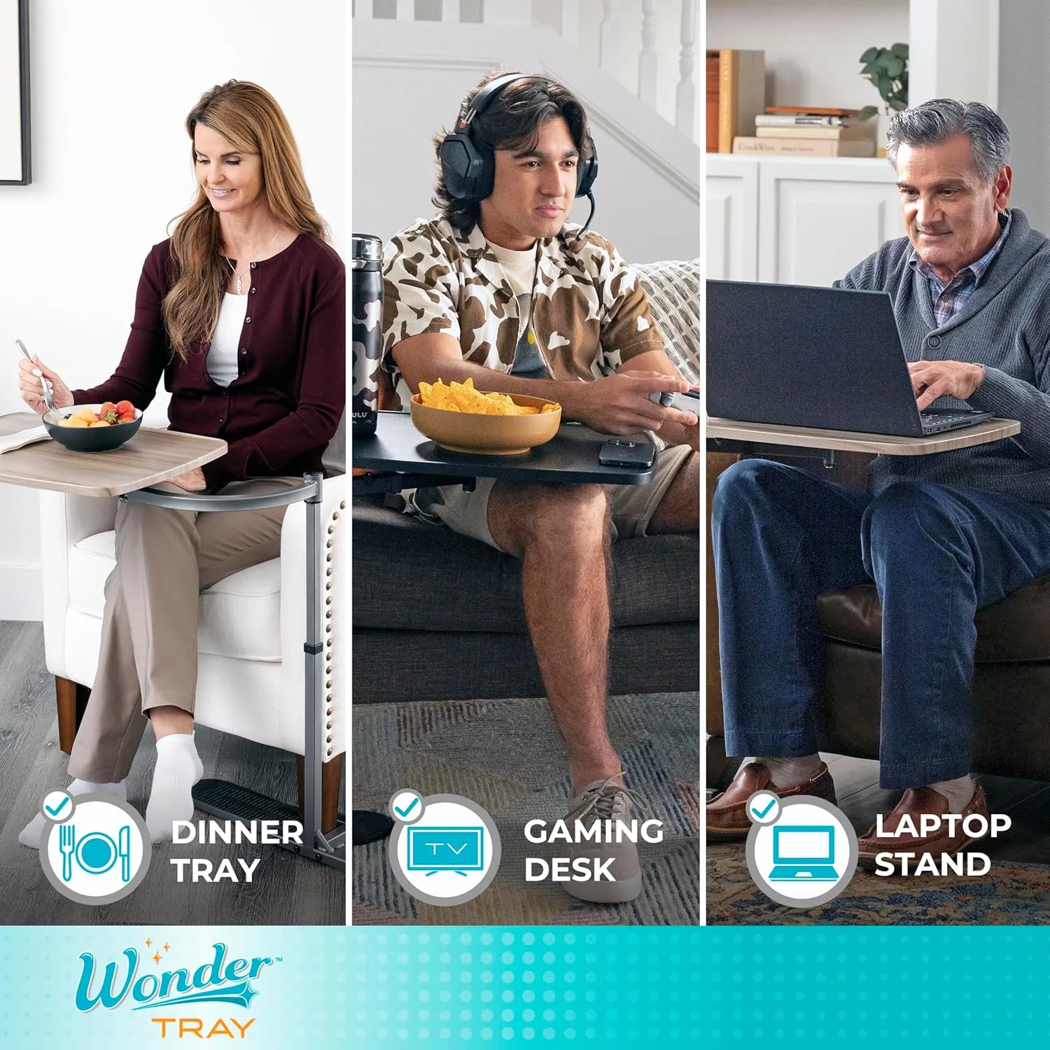 Stander Wonder Tray, Adjustable Swivel Table, Large Laptop Stand, Couch Desk, Side Tables & Gaming Bench, TV-Trays for Eating on Couches, Chairs, Recliners, Maple