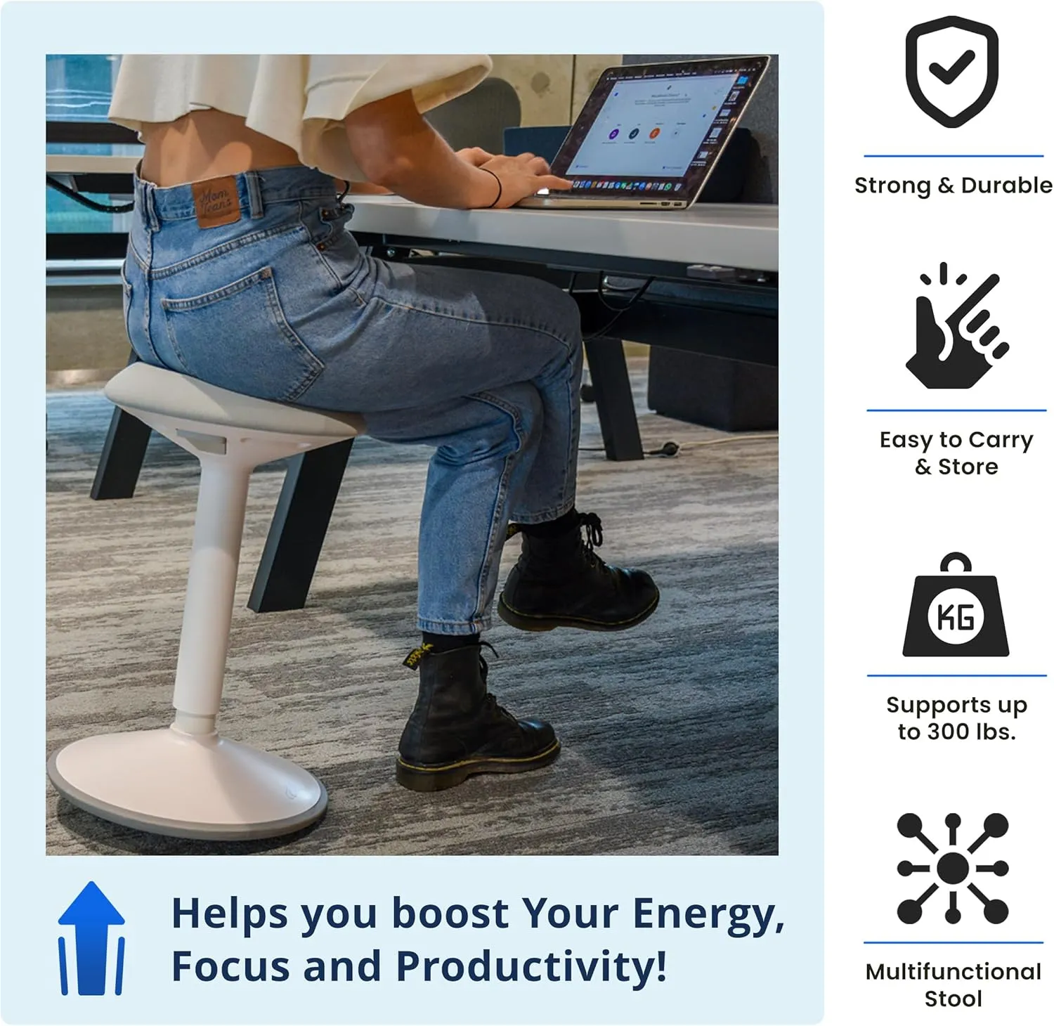 Standing Desk Stool Chair, Height Adjustable Stool 16-24 inch for Office and Classroom, Swivel Stool, Anti-Slip Bottom Ergonomic Wobble Stool with Rocking Motion, Black