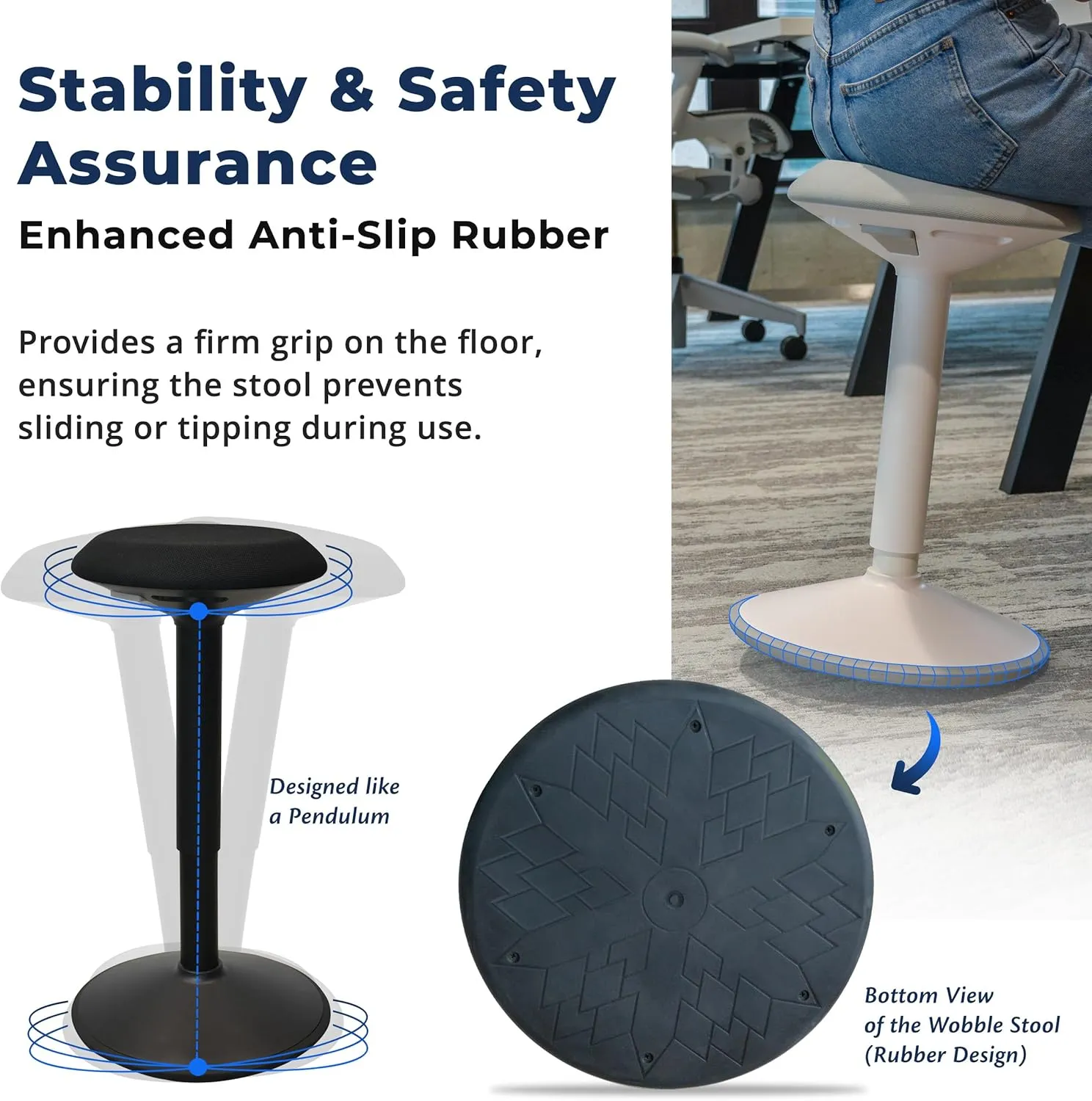 Standing Desk Stool Chair, Height Adjustable Stool 21-31 inch for Office and Classroom, Swivel Stool, Anti-Slip Bottom Ergonomic Wobble Stool with Rocking Motion, Black