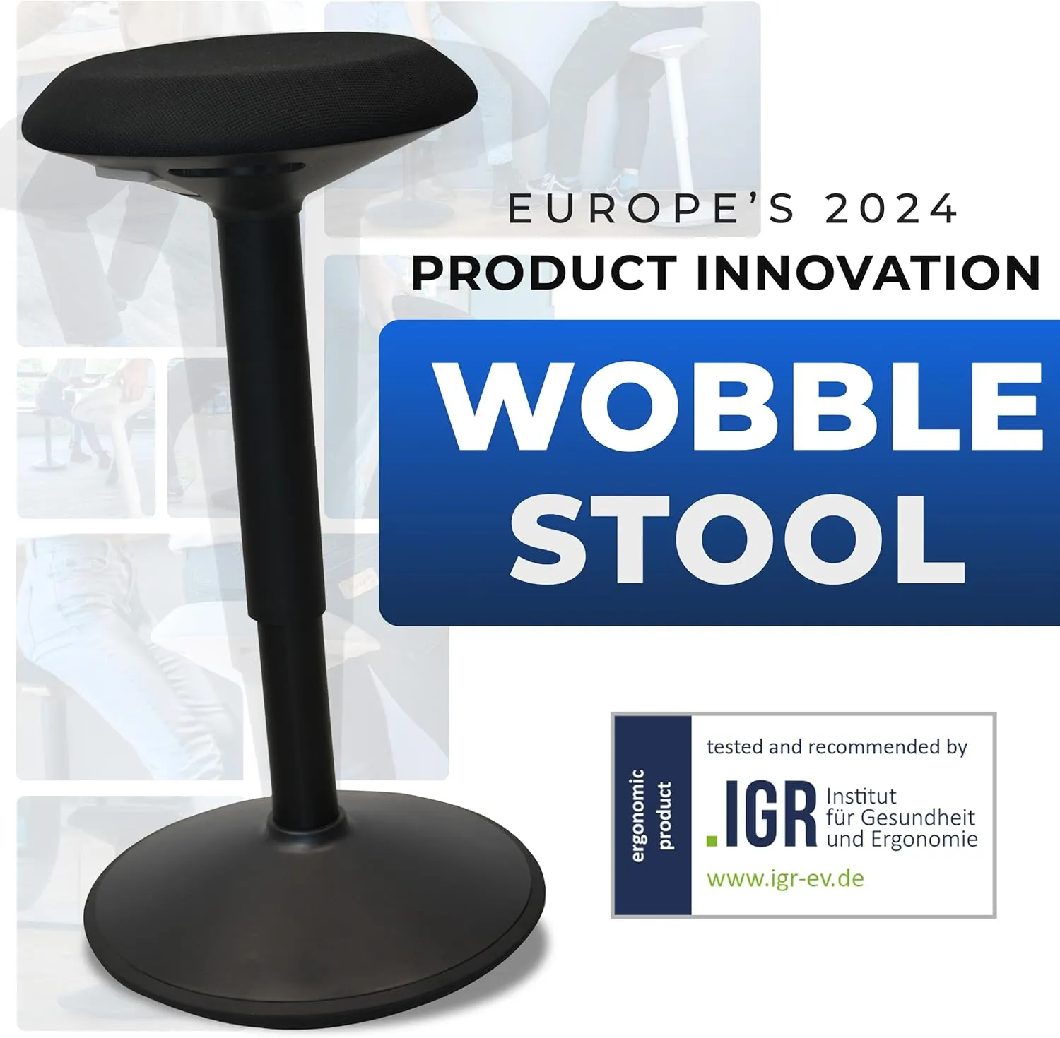 Standing Desk Stool Chair, Height Adjustable Stool 21-31 inch for Office and Classroom, Swivel Stool, Anti-Slip Bottom Ergonomic Wobble Stool with Rocking Motion, Black