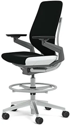 Steelcase Gesture 442 Stool Chair - Black Steelcase Leather, Shell Back, Light on Dark Frame