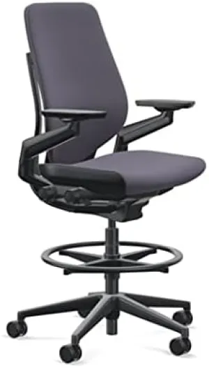 Steelcase Gesture 442 Stool Chair - Cogent: Connect Aubergine Fabric, Wrapped Back, Dark on Dark Frame, Polished Aluminum Base