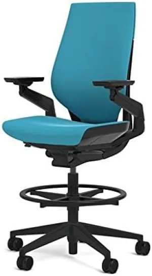 Steelcase Gesture 442 Stool Chair - Cogent: Connect Blue Jay Fabric, Shell Back, Light on Dark Frame, Wheels for Hard Flooring