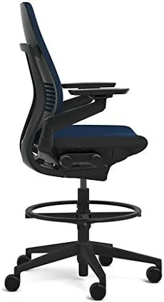 Steelcase Gesture 442 Stool Chair - Cogent: Connect Blue Jay Fabric, Shell Back, Light on Dark Frame, Wheels for Hard Flooring