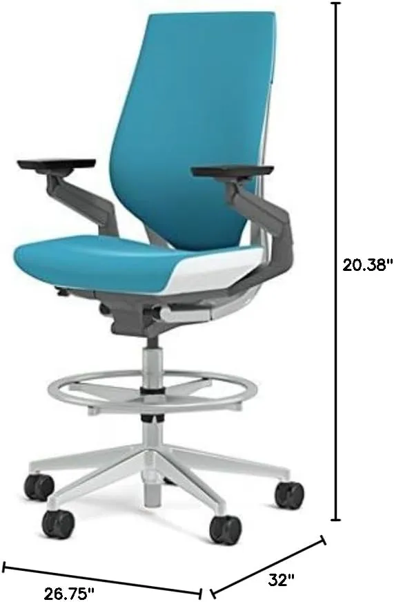 Steelcase Gesture 442 Stool Chair - Cogent: Connect Blue Jay Fabric, Wrapped Back, Light on Light Frame