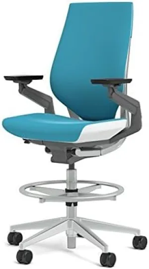 Steelcase Gesture 442 Stool Chair - Cogent: Connect Blue Jay Fabric, Wrapped Back, Light on Light Frame