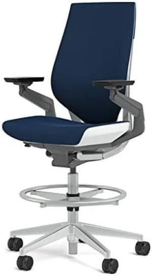 Steelcase Gesture 442 Stool Chair - Cogent: Connect Blueprint Fabric, Shell Back, Light on Light Frame, Wheels for Hard Flooring