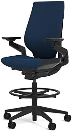 Steelcase Gesture 442 Stool Chair - Cogent: Connect Blueprint Fabric, Wrapped Back, Light on Dark Frame, Wheels for Hard Flooring