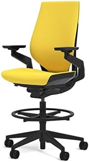 Steelcase Gesture 442 Stool Chair - Cogent: Connect Canary Blue Fabric, Shell Back, Dark on Dark Frame, Wheels for Hard Flooring