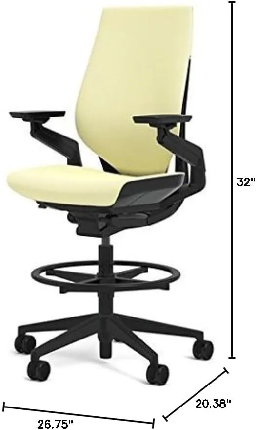 Steelcase Gesture 442 Stool Chair - Cogent: Connect Coconut Fabric, Shell Back, Dark on Dark Frame, Wheels for Hard Flooring