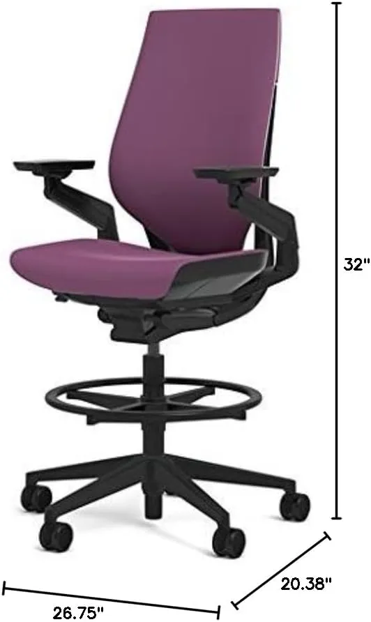 Steelcase Gesture 442 Stool Chair - Cogent: Connect Concord Fabric, Wrapped Back, Light on Dark Frame, Wheels for Hard Flooring