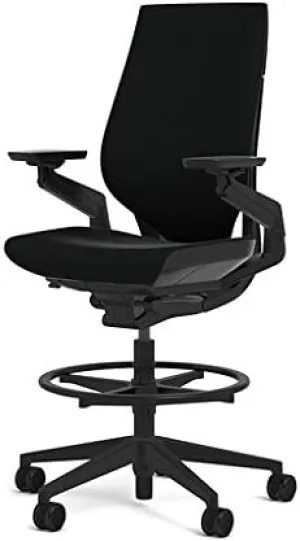 Steelcase Gesture 442 Stool Chair - Cogent: Connect Licorice Fabric, Shell Back, Light on Dark Frame, Wheels for Hard Flooring