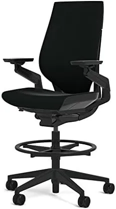 Steelcase Gesture 442 Stool Chair - Cogent: Connect Licorice Fabric, Shell Back, Light on Dark Frame, Wheels for Hard Flooring