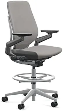 Steelcase Gesture 442 Stool Chair - Dove Grey Elmosoft Leather, Wrapped Back, Light on Dark Frame