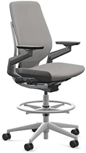 Steelcase Gesture 442 Stool Chair - Dove Grey Elmosoft Leather, Wrapped Back, Light on Dark Frame