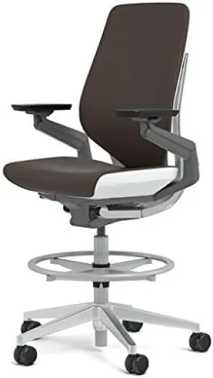 Steelcase Gesture 442 Stool Chair - Espresso Elmosoft Leather, Wrapped Back, Light on Dark Frame, Wheels for Hard Flooring