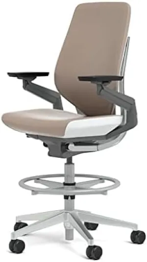 Steelcase Gesture 442 Stool Chair - Mica Elmosoft Leather, Shell Back, Light on Dark Frame