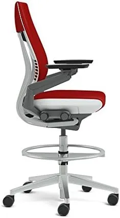 Steelcase Gesture 442 Stool Chair - Saddle Elmosoft Leather, Wrapped Back, Light on Light Frame, Wheels for Hard Flooring