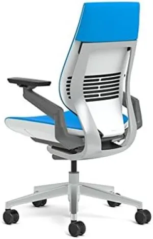 Steelcase Gesture Office Chair - Buzz2 Blue Upholstered Wrapped Back Platinum Metallic Frame Medium Seat Light Seagull Seat/Back Dark Merle Arms (Light/Light) Hard Floor Caster Wheels