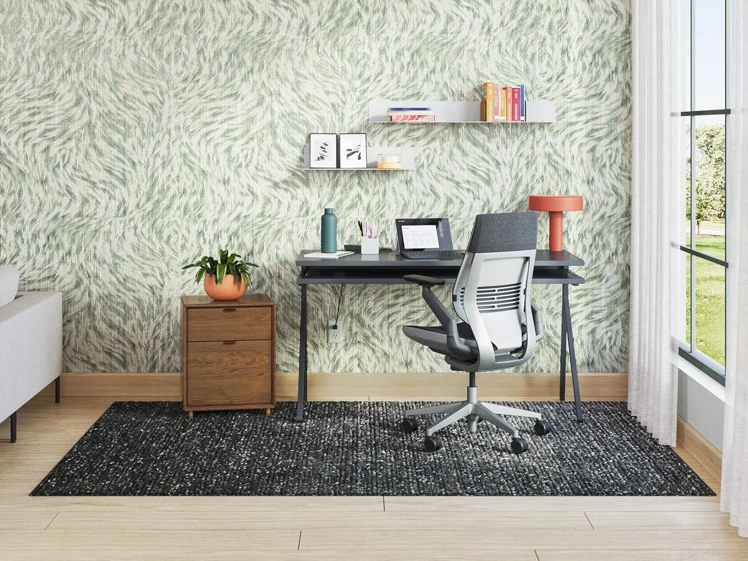 Steelcase Gesture Office Chair - Cogent: Connect Aubergine Fabric, High Seat Height, Shell Back, Light on Dark Frame, and Hard Floor Casters