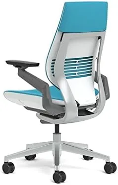 Steelcase Gesture Office Chair - Cogent Connect Blue Jay Upholstered Wrapped Back Platinum Metallic Frame Medium Seat Light Seagull Seat/Back Dark Merle Arms (Light/Light) Hard Floor Caster Wheels
