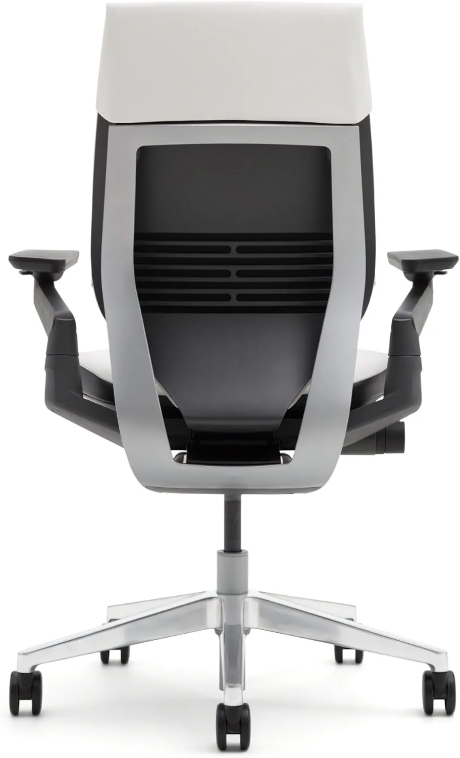 Steelcase Gesture Office Chair - Cogent Connect Blue Jay Upholstered Wrapped Back Platinum Metallic Frame Medium Seat Merle Seat/Back/Arms (Dark/Light) Hard Floor Caster Wheels