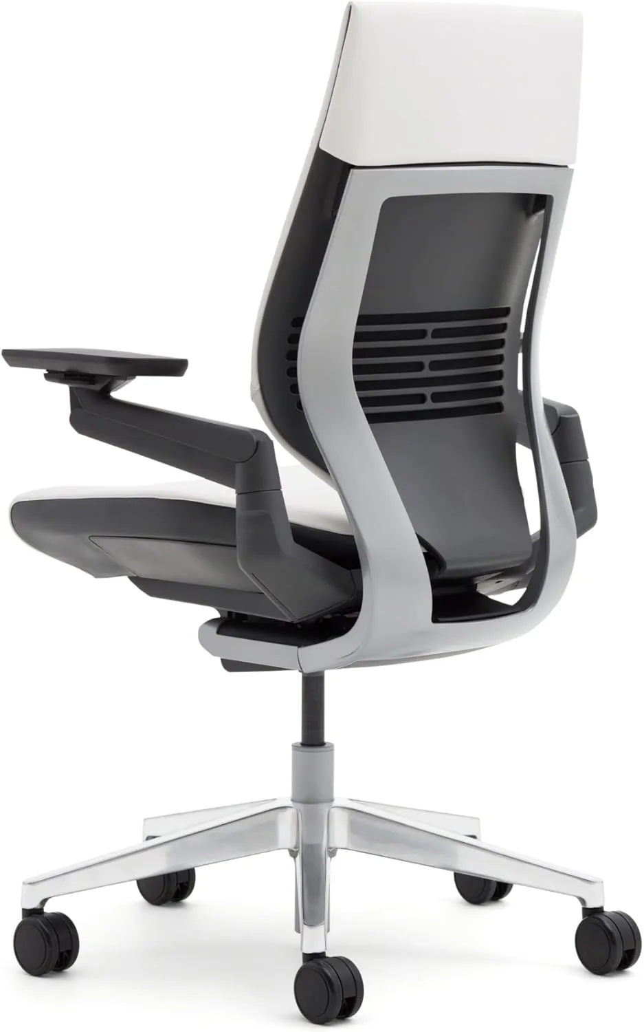 Steelcase Gesture Office Chair - Cogent Connect Blue Jay Upholstered Wrapped Back Platinum Metallic Frame Medium Seat Merle Seat/Back/Arms (Dark/Light) Hard Floor Caster Wheels