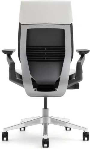 Steelcase Gesture Office Chair - Cogent Connect Blue Jay Upholstered Wrapped Back Platinum Metallic Frame Medium Seat Merle Seat/Back/Arms (Dark/Light) Hard Floor Caster Wheels