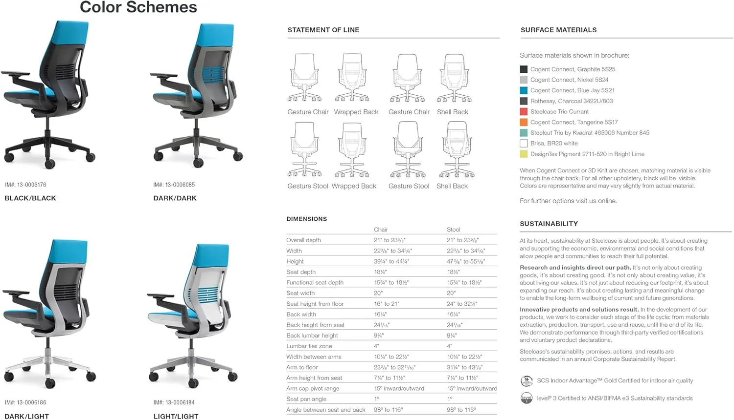 Steelcase Gesture Office Chair - Cogent: Connect Graphite Fabric, Low Seat Height, Wrapped Back, Dark on Dark Frame, Lumbar Support