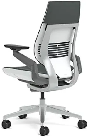 Steelcase Gesture Office Chair - Cogent Connect Graphite Upholstered Wrapped Back Platinum Metallic Frame Medium Seat Light Seagull Seat/Back Dark Merle Arms (Light/Light) Hard Floor Caster Wheels
