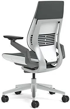 Steelcase Gesture Office Chair - Cogent Connect Graphite Upholstered Wrapped Back Platinum Metallic Frame Medium Seat Light Seagull Seat/Back Dark Merle Arms (Light/Light) Hard Floor Caster Wheels