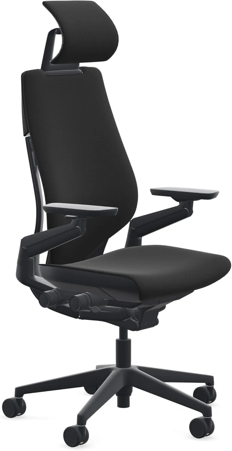 Steelcase Gesture Office Chair with Head Rest - Ergonomic Work Chair with Wheels for Carpet - Comfortable Office Chair - Intuitive-to-Adjust Chairs for Desk - 360-Degree Arms - Era Onyx