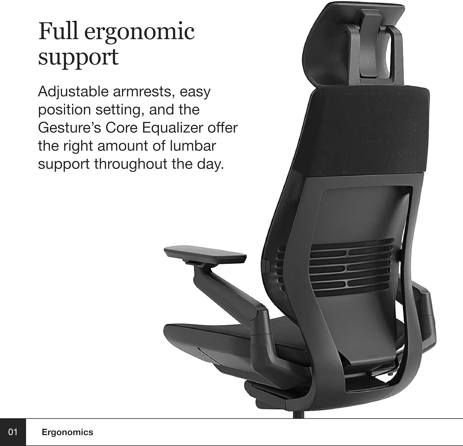 Steelcase Gesture Office Chair with Head Rest - Ergonomic Work Chair with Wheels for Carpet - Comfortable Office Chair - Intuitive-to-Adjust Chairs for Desk - 360-Degree Arms - Era Onyx