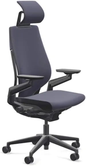 Steelcase Gesture Office Desk Chair with Headrest, Cogent Connect Aubergine 5SD1 Fabric, Medium Seat Height, Light on Dark Frame, Lumbar Support, and Standard Carpet Casters