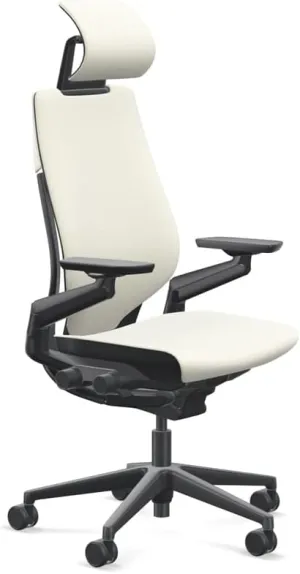 Steelcase Gesture Office Desk Chair with Headrest, Cogent Connect Coconut 5S15 Fabric, High Seat Height, Light on Dark Frame, Lumbar Support, and Standard Carpet Casters