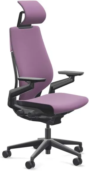 Steelcase Gesture Office Desk Chair with Headrest, Cogent Connect Concord 5S19 Fabric, High Seat Height, Light on Dark Frame, Lumbar Support, and Standard Carpet Casters