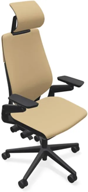 Steelcase Gesture Office Desk Chair with Headrest in Elmosoft Genuine Chamois L144 Leather Plus Lumbar Support Black Frame