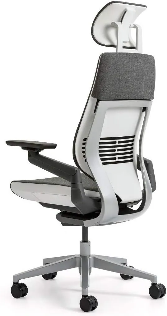 Steelcase Gesture Office Desk Chair with Headrest Plus Lumbar Support Bo Peep Blue Bonnet Fabric High Platinum Metallic Frame (Light/Light) Hard Floor Casters