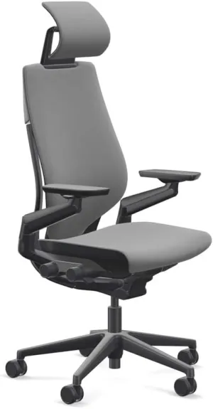 Steelcase Gesture Office Desk Chair with Headrest Plus Lumbar Support Cogent Connect Graphite 5S25 Fabric High Black Frame Hard Floor Casters
