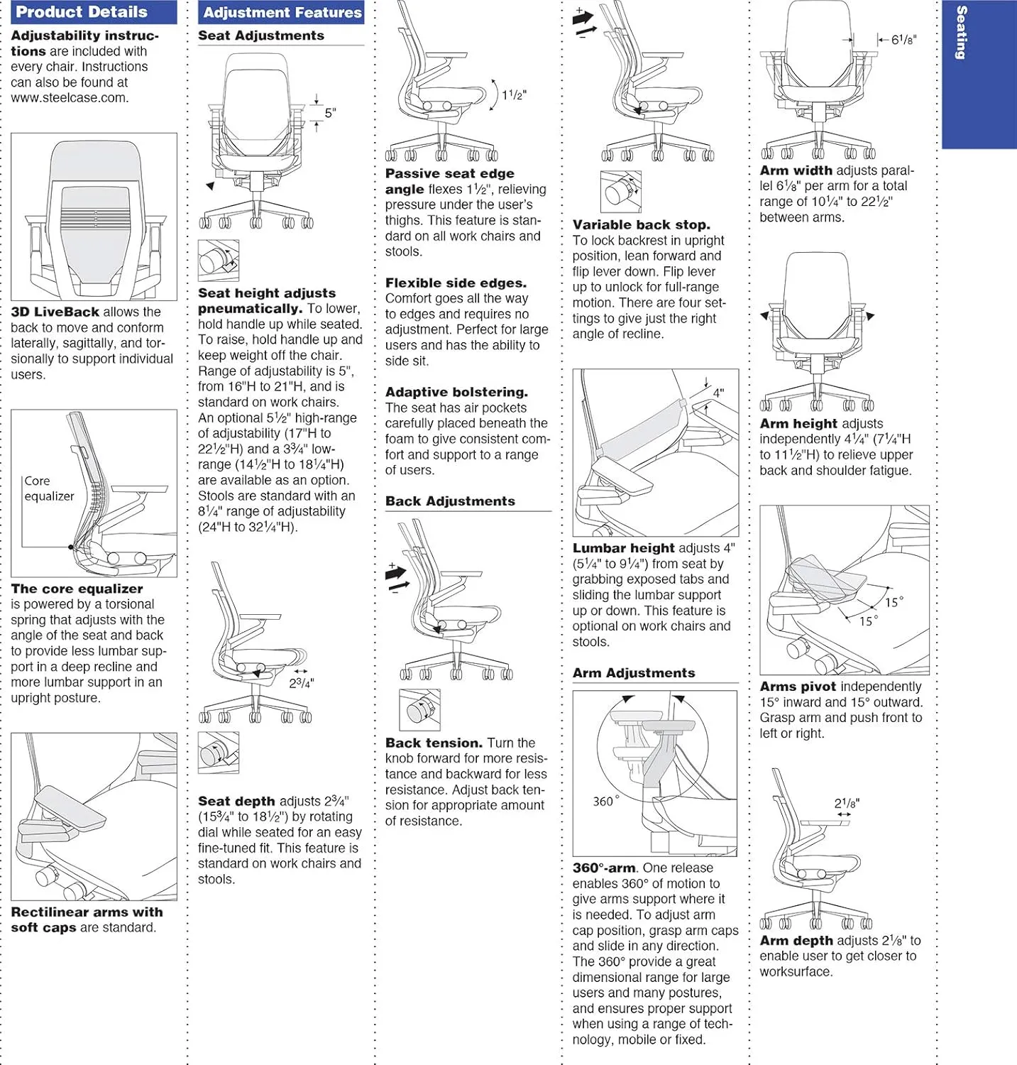 Steelcase Gesture Office Desk Task Chair with Headrest Plus Lumbar Support Cogent Connect Blue Jay Fabric Low Platinum Light Frame (Light/Light)
