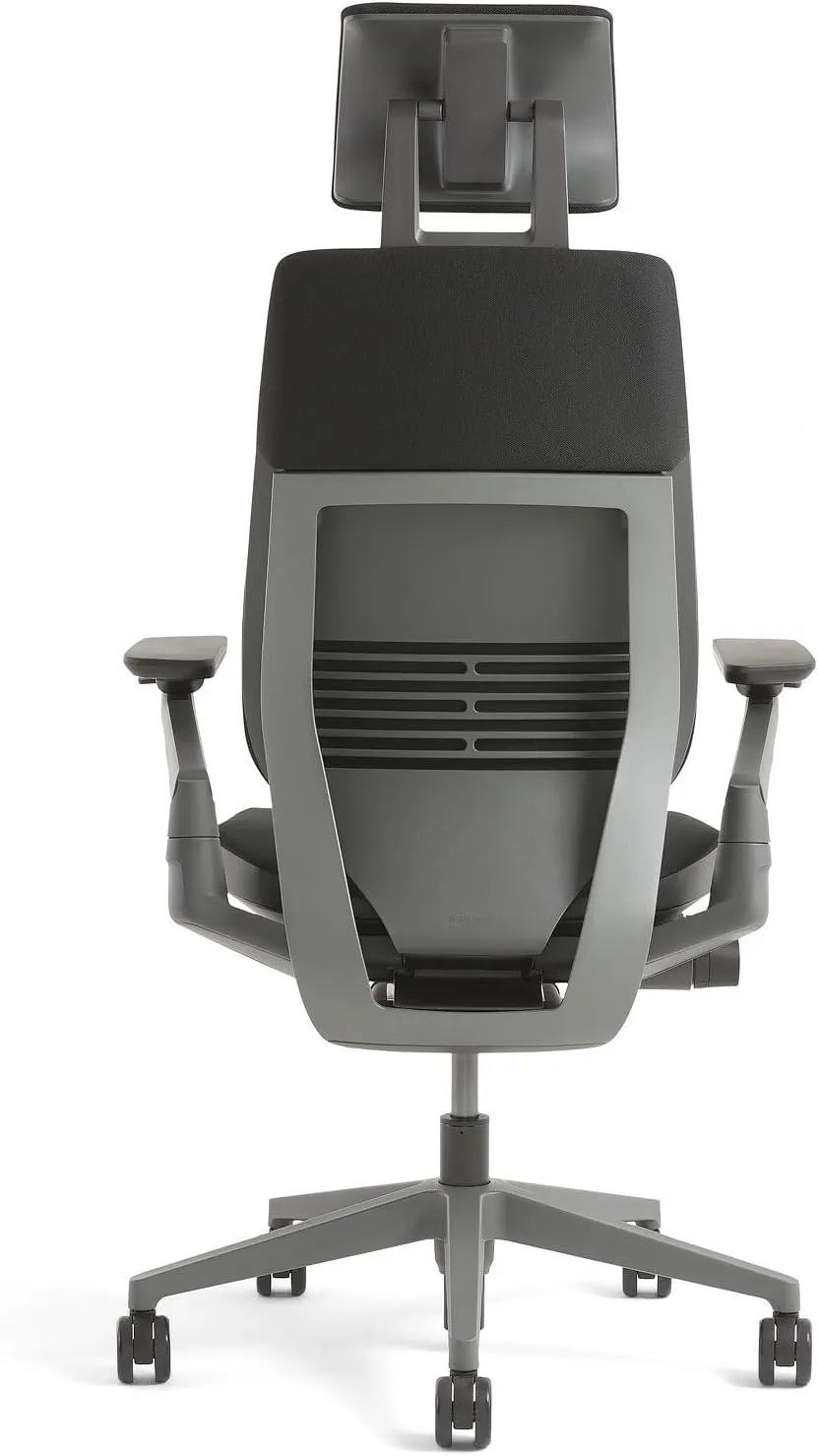 Steelcase Gesture Office Desk Task Chair with Headrest Plus Lumbar Support Cogent Connect Blue Jay Fabric Low Platinum Light Frame (Light/Light)