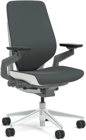 Steelcase Gesture Task Chair: Shell Back - Platinum Metallic Frame with Polished Aluminum Base - Adjustable Lumbar Support - Glides (Graphite)