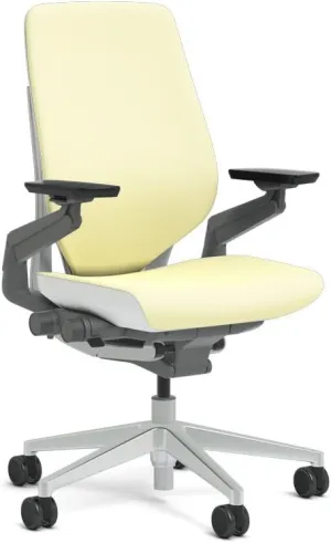 Steelcase Gesture Task Chair: Shell Back - Platinum Metallic Frame/Base/Seagull Accent - Adjustable Lumbar Support - Roll Control Hard Floor Casters