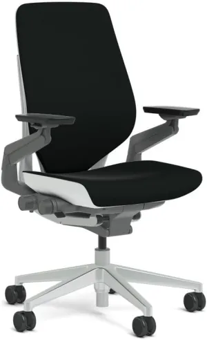 Steelcase Gesture Task Chair: Shell Back - Platinum Metallic Frame/Base/Seagull Accent - Adjustable Lumbar Support - Standard Carpet Casters