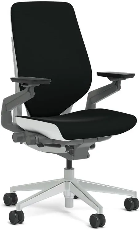 Steelcase Gesture Task Chair: Shell Back - Platinum Metallic Frame/Base/Seagull Accent - Adjustable Lumbar Support - Standard Carpet Casters