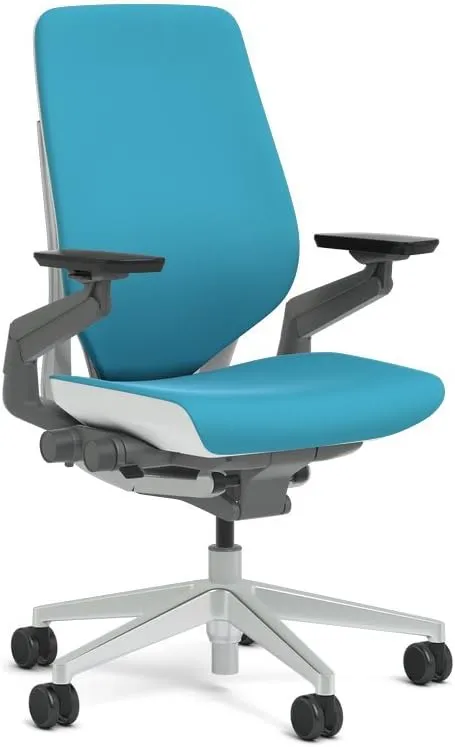 Steelcase Gesture Task Chair: Shell Back - Platinum Metallic Frame/Base/Seagull Accent - Adjustable Lumbar Support - Standard Carpet Casters
