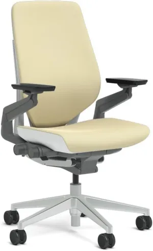 Steelcase Gesture Task Chair: Shell Back - Platinum Metallic Frame/Base/Seagull Accent - Adjustable Lumbar Support - Standard Carpet Casters