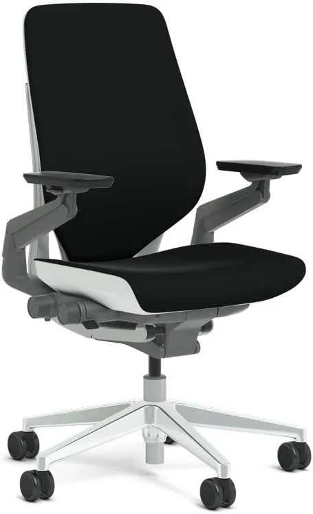 Steelcase Gesture Task Chair: Shell Back - Platinum Metallic Frame/Polished Aluminum Base/Seagull Accent - Roll Control Hard Floor Casters